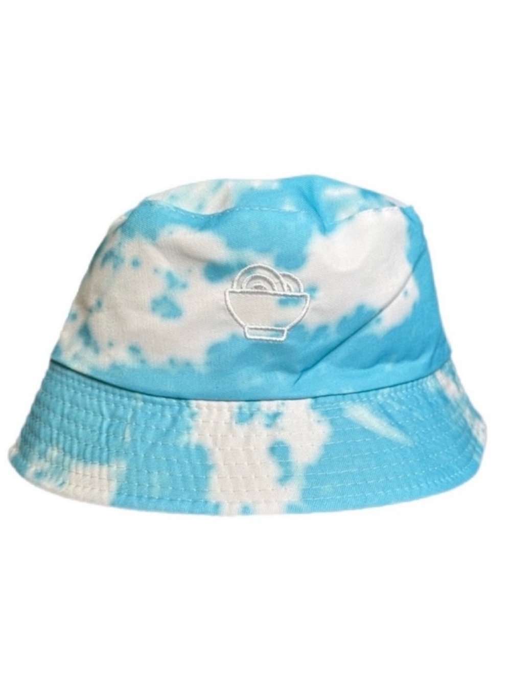 Tie-Dye Blue & White Bucket Hat with Embroidered Bowl Logo